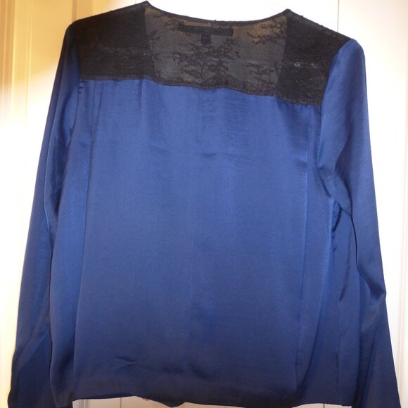 GUESS dark blue v-neck low cut blouse with lace accents - Picture 10 of 12